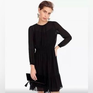 J Crew Black Dress Poly Sheer Lined Layered Cinch Waist Long Sleeved. VGUC Large